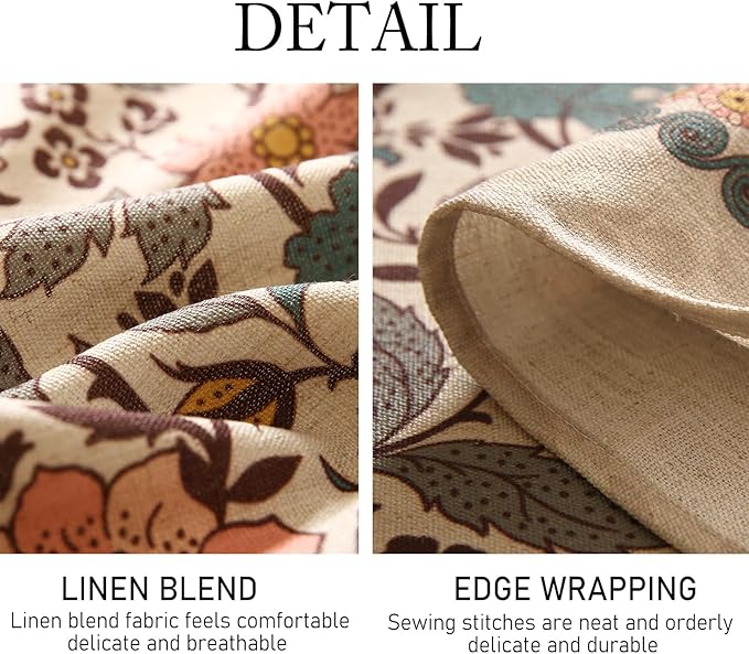ISAENNE Designer Boho Floral Long Rectangle Tablecloth,Linen Lotus Flower Pattern Colorful Indoor Table Cloth,Durable Decor Tablecloths for Dining Thanksgiving Kitchen Christmas,63"*102"-Hazel A