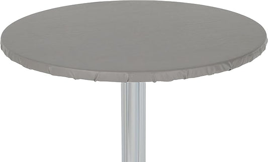 Yourtablecloth Heavy Duty Vinyl Round Fitted Tablecloth (Table Cover) with Flannel Backing Vibrant Colors Elasticized Tablecloth Great for Indoor and Outdoor Dining and Playing Cards 36” Grey