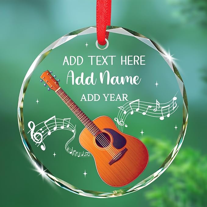 Custom Guitar Musical Instrument Xmas Glass Ornaments, Instrument Christmas Ornament Gifts for Guitarist, Personalized Text & Name Guitar Player Glass Ornaments, Musical Lover Ornament Christmas 2025