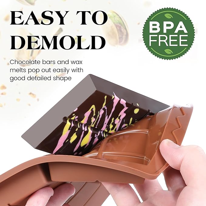 2 Pcs Chocolate Bar Mold Deep Dubai 0.85 Inch Stuffed Chocolate Molds Silicone Large Break Apart Silicone Molds (10 Snap + 5 Snap）