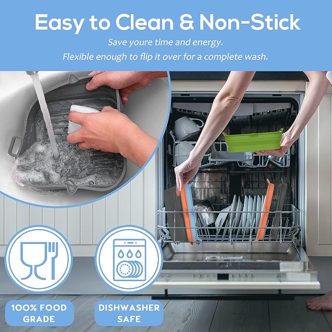 [2 Pack] Silicone Air Fryer Liners Square - Reusable Airfryer Basket - Easy to Clean Air Fryers Pot for 5.8 to 8 Qt Large Air Fryer Baking Tray Oven Accessories, 8.5 Inch