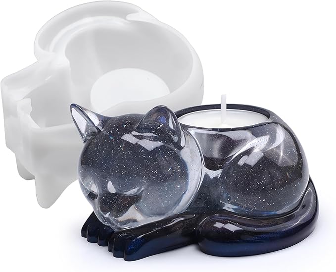 Cat Candle Holder Animal Cylinder Candle & Resin Mold - Resin Casting Silicone Molds for Home Decor & Candle Making Wave Spiral Mold
