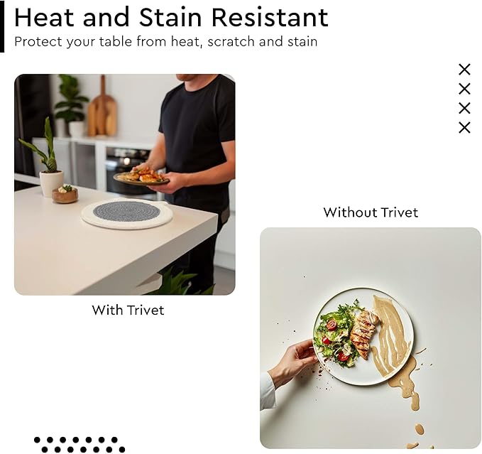 Encasa XO Round Trivet Mats for Hot Dishes with Hanging Loop | Grey Combo - Set of 3 with 7 inch Diameter | Cotton Round Thick Heat Resistant Pot Holders | Use Hot Pads Plate Mats for Hot Pots & Pans