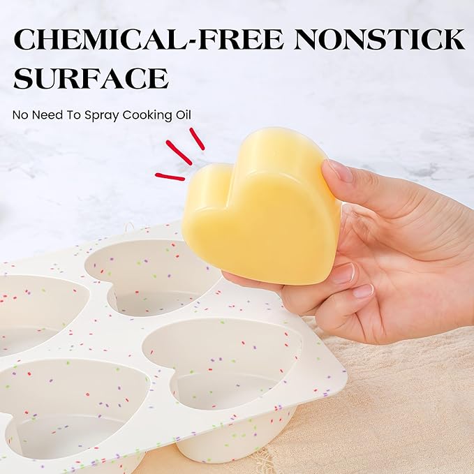 3 Inch Large Heart Shaped Silicone Molds for Chocolate, Candy, Cake, Soap (Set of 2, Cream)
