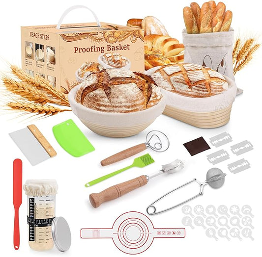 Sourdough Starter Kit, Sourdough Bread Baking Supplies, Bread Proofing Basket, sourdough starter jar, Sourdough Bread Basket, Sour Dough Kit Tools, Bread Making Tools Kit, GISNPA proofing box