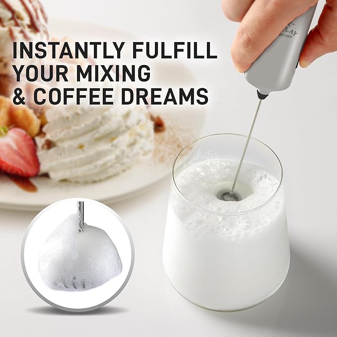 Powerful Milk Frother Wand - Mini & Mighty Handheld Drink Mixer - Portable Coffee Frother For Latte, Cappuccino, Matcha, Hot Chocolate, Creamer - Silver Black