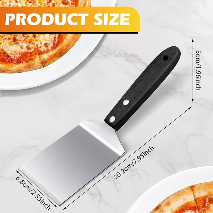 BBTO 20 Pcs Small Spatula Pizza Spatula Bulk Brownie Cookie Pie Server Pie Cake Stainless Baking Triangular Cutter Spade Wood Handle Shovel for Desserts Pizza Cake Biscuit(Black)