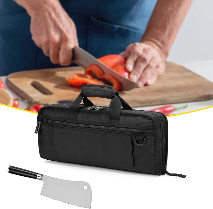 samdew Chef Knife Bag with Lockhole & 17 + 6 Slots, Chef Bag for Knife Storage, Travel Knife Roll for Professional Chefs, Knife Carrying Case Knife Carrier for Kitchen Utensils, Bag Only