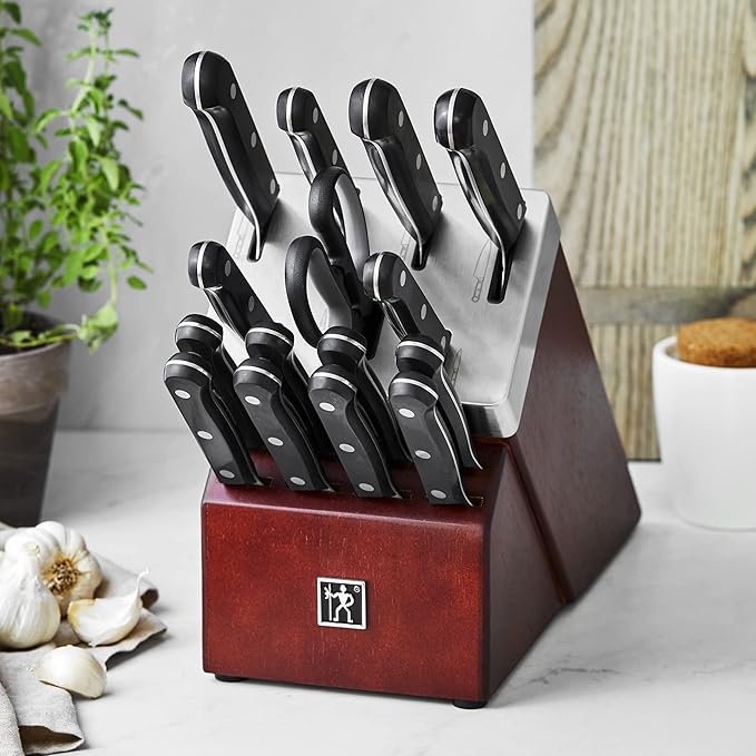 HENCKELS Razor-Sharp Solution 16-pc Self-Sharpening Knife Block Set - Walnut, German Engineered Informed by 100+ Years of Mastery