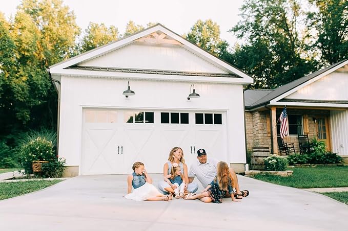 Steel Lighting Co. Gardena Barn Light | Outdoor Wall Mounted | 16" Dome | 11" Straight Arm | Farmhouse Light Made in America | Gray Blue Exterior/Brass Interior