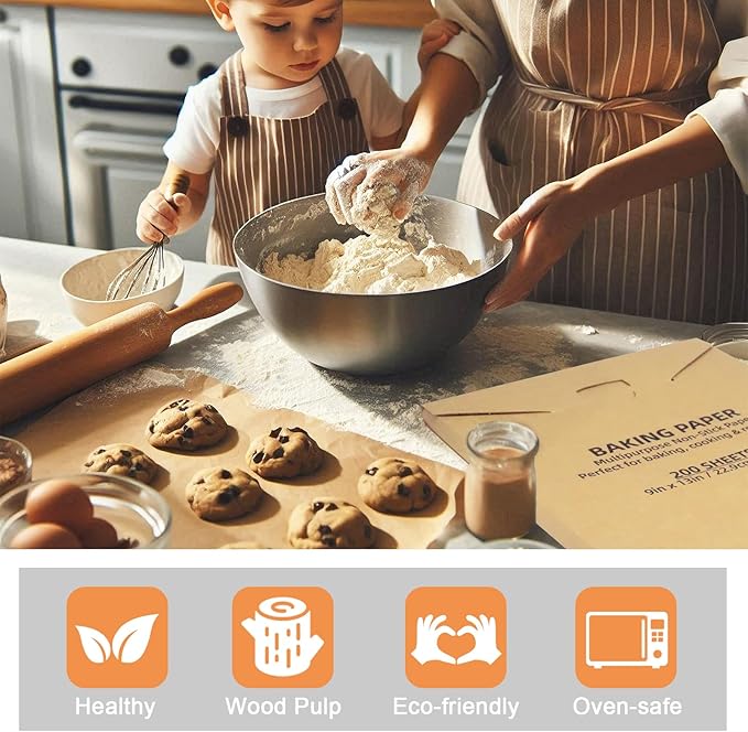 KIDOFLY 200 Pcs 9x13 Inch Unbleached Precut Parchment Paper Baking Sheets – Non-Stick Baking Paper for Oven, Air Fryer, Grilling & Steaming, Heat Resistant Up to 450°F