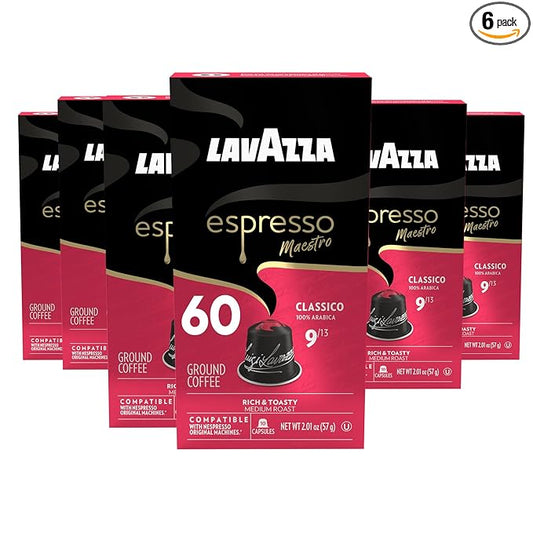 Lavazza Espresso Classico Medium Roast 100% Arabica Aluminum Capsules Compatible with Nespresso Original Machines 10 count (pack of 6), Value Pack – Packaging may vary