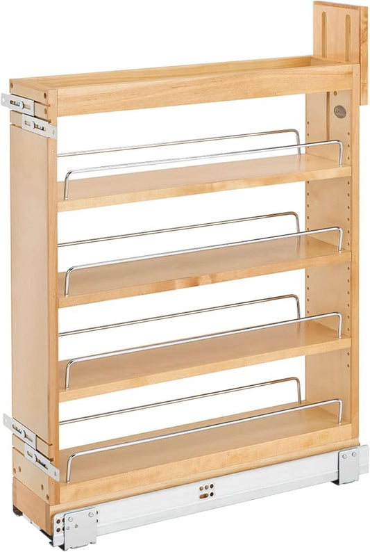 Rev-A-Shelf 5.5" Pullout Storage Organizer for Base Kitchen/Bathroom Cabinets with Soft-Close Full Extension Slides & Adjustable Shelves, 448-BCSC-5C
