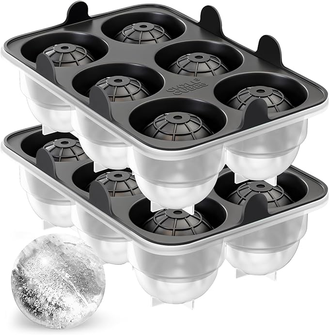 Large Round Ice Cube Trays - Set of 2, Silicone Ice Ball Molds for Chilly Drinks, Perfect Whiskey Ice Molds, for Cocktails - BPA-Free