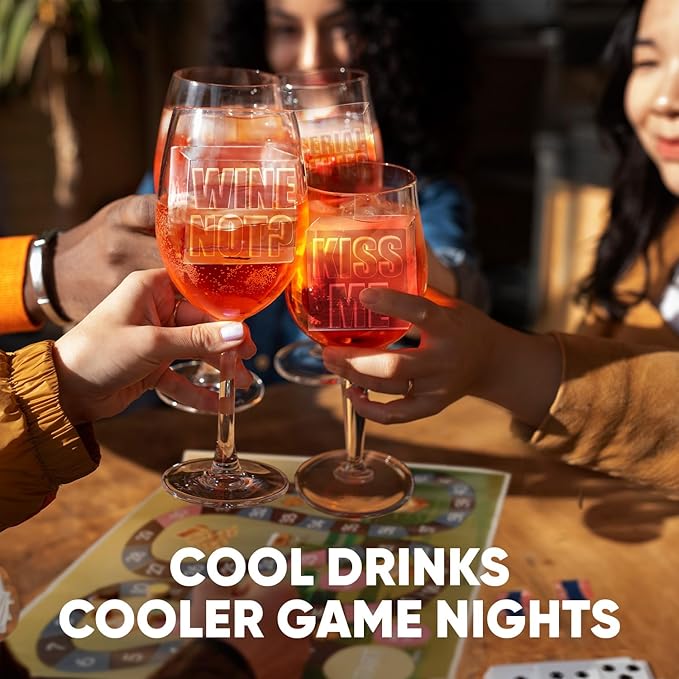Berlinzo Premium Clear Ice Cube Maker with Conversation Ice Prints – 4 Large 2.1" Crystal Clear Ice Squares – Giftable Idea for Party, Game Night & Just for Fun – Includes Storage Bag (Non-Electric)