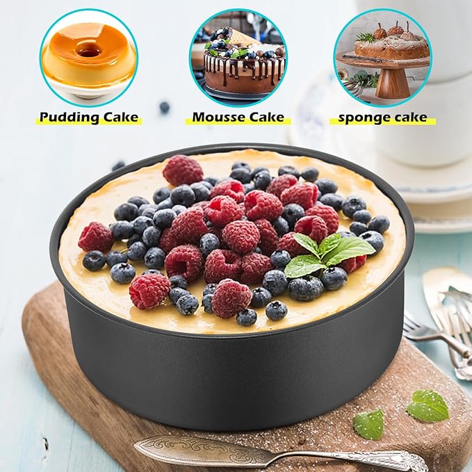 LIANYU 6 Inch Cake Pan Set of 3, Stainless Steel Round Smash Cake Baking Pans Tins, Bakeware for Birthday Wedding Party, Leak-proof & Nonstick, Dishwasher Safe, Black