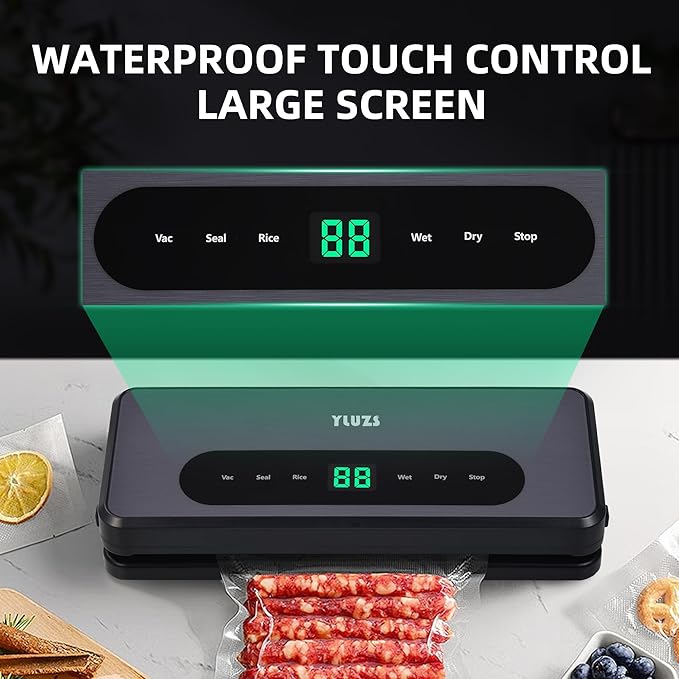 Vacuum Sealer For Food20 Pre-Cut Bags 118-inch Roll Bag, LED Digital Display with Inner Compartment, 4-in-1 Multi-Function Food Sealer with External Compact, Dark Gray.YLUZS