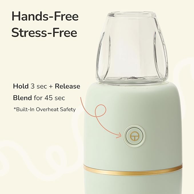 Bubble Blender, Baby Food Maker & Puree Blender with 2 Borosilicate Glass Cups, Compact Baby Bullet for Smoothies, Hands-Free One-Touch, 200W Motor, Sage