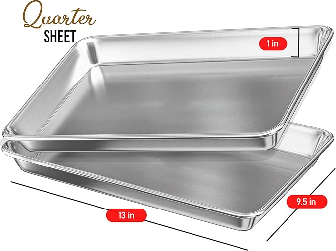 JoyTable Aluminum Baking Sheet Set, 2 Pack Sheet Pan, Commercial Quality Cookie Sheets for Baking or Roasting Non-Stick, 15 x 10 Inch Warp Resistant Aluminum Jelly Roll Baking Pan