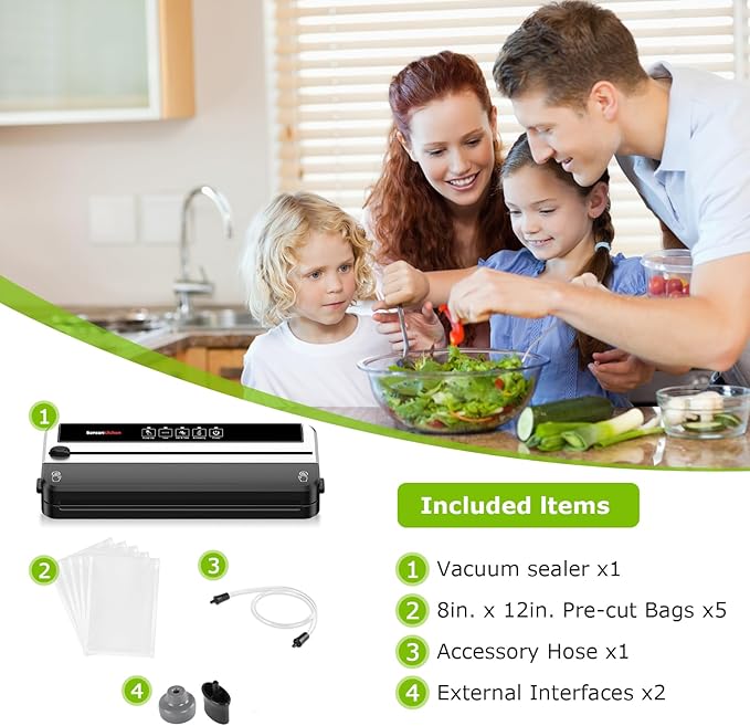 Bonsenkitchen Vacuum Sealer for Food, Multi-functional & Compact Vacuum Sealer Machine with the Latest Airtight Technology | Bag Cutter | ETL Listed | (Silver-Black)