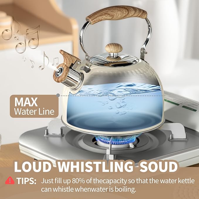 Stovetop Tea Kettle - 2.1 Quart Whistling Tea Pot for Stove Top, Premium Stainless Steel Teapot for All Stovetops | Elegant Design & Heat-Resistant Handle