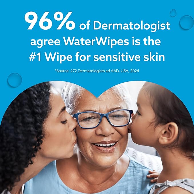 WaterWipes Sensitive+ Newborn & Baby Wipes, 3-In-1 Cleans, Cares, Protects, 99.9% Water, Unscented & Hypoallergenic, 60 Count