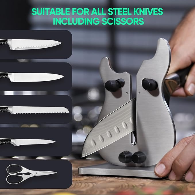 VQ-5 Professional Knife Sharpener | 3-Action Streamlined Guitar Design for Effortless Knife Sharpening - The Ultimate Tool for Precision 11 to 21 Degree Angles