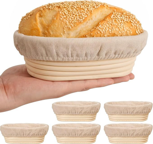 6 Inch Oval Banneton Bread Proofing Basket Set of 6, Kikcoin Mini Sourdough Bread Baking Supplies, Small Banneton Basket Proofing Baskets for Sourdough Bread Baking