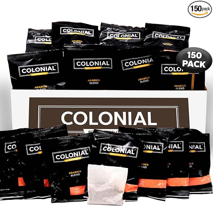 Colonial In-Room Decaf Ground Coffee Filter Packs for Hotel Rooms, Decaffeinated Dark Roast, 0.50 Ounce (Pack of 150), Use with 4-Cup Drip Coffee Machine