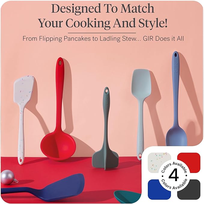 GIR: Get It Right 5 Piece Silicone Essentials Kitchen Utensils Set - Ladle, Spatula, Flip, Spoon & Spoonula - Non-Toxic Cooking Utensils for Nonstick Cookware, Cooking and Baking - Charcoal