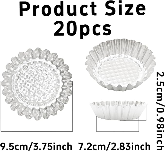pson 20Pcs 3.75 Inch Egg Tart Molds, Non-Stick Aluminum Mini Tart Pans for Baking Tarts, Pies, Cupcakes, Muffins, Pudding, and Desserts