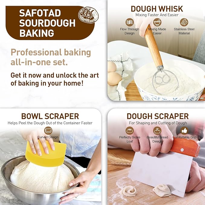 Banneton Bread Proofing Basket with 10 Inch Oval Bread Proofing Basket, Sourdough Banneton Basket for Artisan Baking, Sourdough Starter Kit & Sourdough Bread Baking Supplies for Home Bakers