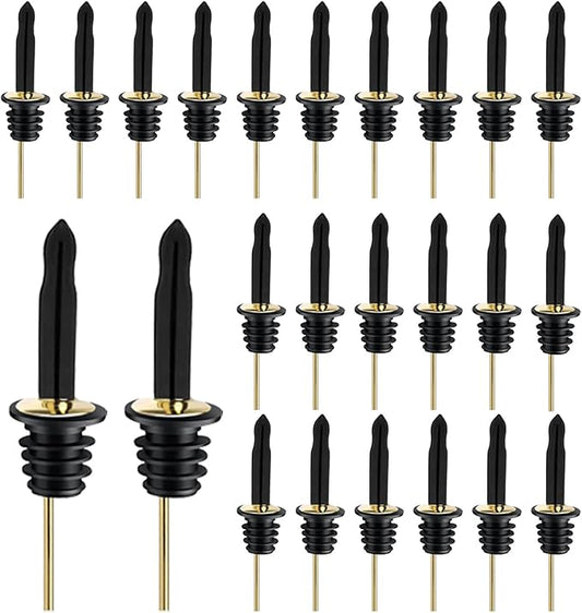 Pafusen 24 Pack Liquor Bottle Pourers, Liquor Pour Spout for Liquor Bottles, Stainless Steel Olive oil Dispenser Spout, Alcohol Pourer Spouts Dust Caps Long Covers, Gold