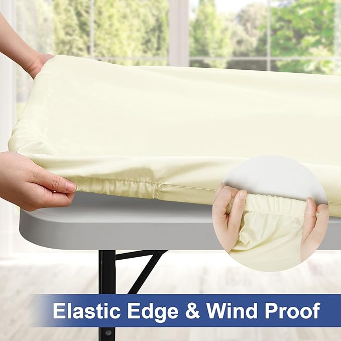 homing Rectangle Table Cloth Cover, Waterproof Polyester Elastic Fitted Tablecloth, Fits for 5 Foot Folding Tables, Washable Table Protector for Picnic, Camping, Outdoor (Cream Yellow, 30" x 60")