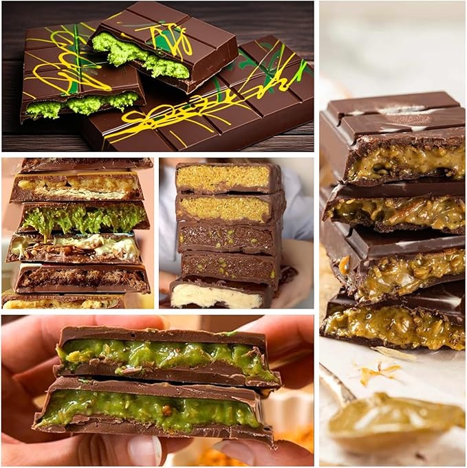 FUNBAKY Dubai Silicone Chocolate Bar Mold - 1-Inch Deep Cavities, Large Thick Candy Bar Mold, Ideal for Filling Pistachio Chocolate, Includes Scraper, 2 Pack