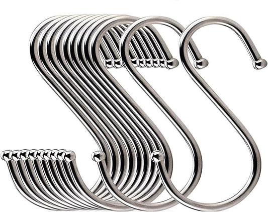 Lysas 20-Pack Round S Shaped Metal, Hooks Hangers for Kitchen, Bathroom, Bedroom and Office