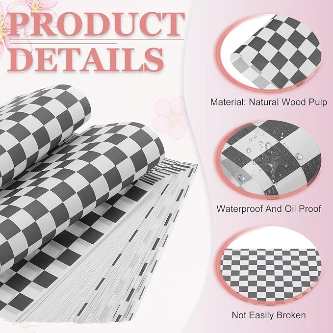 PATIKIL 5.9" x 5.9" Waxed Paper Sheets, 100Pcs Square Pattern Oil-absorbing Dry Food Wrapping Paper for Bakery Coffee Shop Home Baking Kitchen DIY, Black