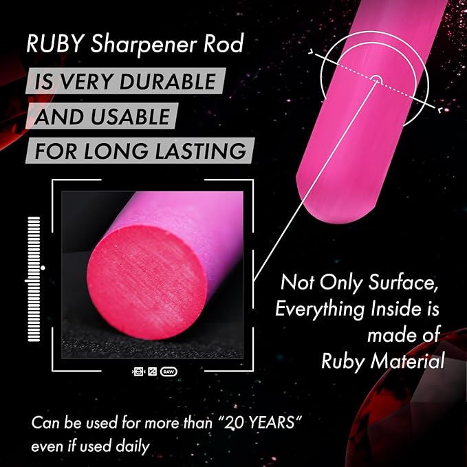 Ruby Sharpener Rod: Durable Knife Sharpener, Harder Than Steel Honing Rod, Japan Product