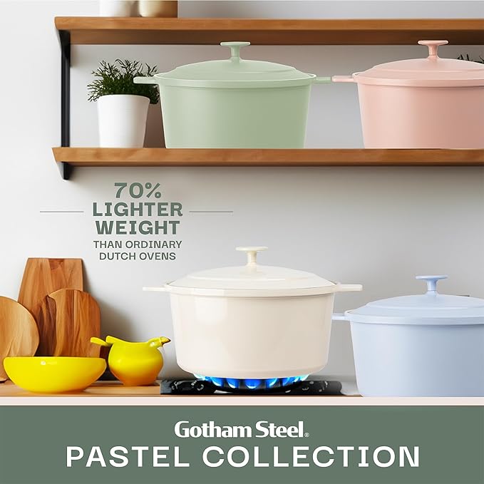 Gotham Steel 5 Qt Dutch Oven Pot with Lid, Nonstick Ceramic Dutch Oven Stock Pot Perfect Bread Baking, Stovetop Oven & Dishwasher Safe, Sage Green