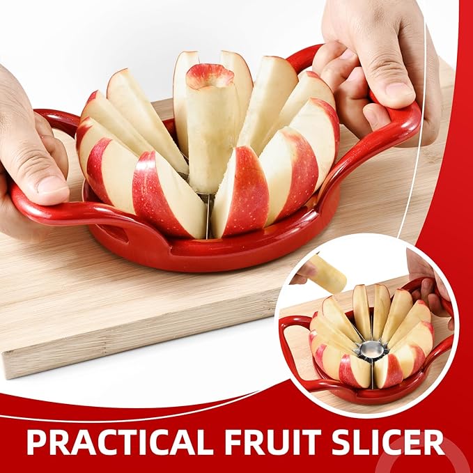 LIIGEMI 5.5 Inch Extra Large Apple Slicer,12-Slice Thin Apple Slicer and Corer,Cutter, Divider, Wedger for Fruits and Vegetables，Gifts for Mom，Sharp and Sturdy，Easy to Use（Red）