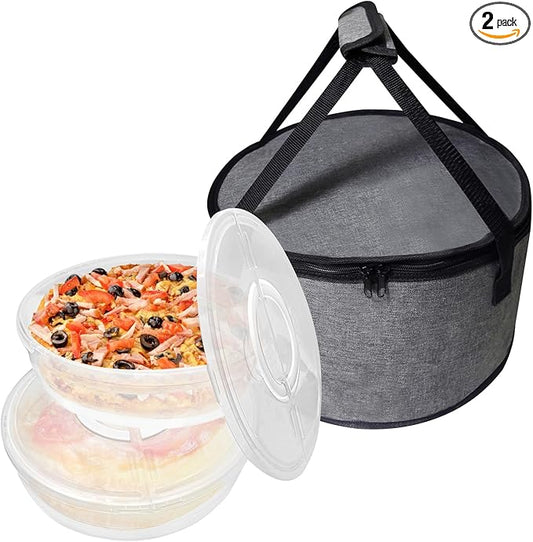 Aufind 12" 2 Pack Pie Carrier with Lid and Insulated Food Carrying Case Bag, Reusable Food Storage Containers for Pies, Cheesecake, Pizza, Nuts Fruit Perfect Gifts