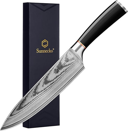 Sunnecko Chef Knife,Japanese VG10 Core Steel Damascus Knife,Professional Razor Sharp Kitchen Knives with Knives Sharpner