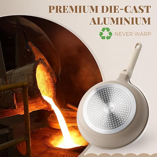 PRICUSIS Nonstick Frying Pan, 8/10/12 Inch Skillet with Stay Cool Handle, Stain/Scratch/Crack Proof, Induction Compatible & Oven Safe, Dishwasher Safe, PTFE & PFOA Free (12-Inch, Natural Linen)