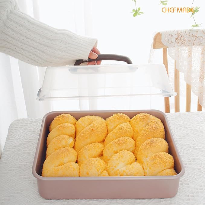 CHEFMADE Roasting Pan with Rack, 13-Inch Non-Stick Rectangular Deep Dish Oven-BBQ Bakeware for Oven Baking 9" x 13" x 2.4" (Champagne Gold)