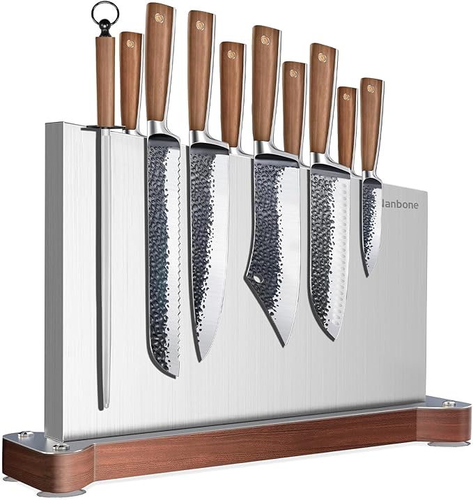 Magnetic Knife Block Without Knives Large Double Side Magnetic Knife Holder Stand with Strong Magnet, Stainless Steel Knife Storage Organizer for Kitchen Counter Knife Rack Three Magnet Strip
