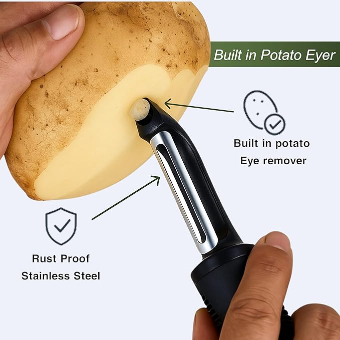 Premium Vegetable Peeler - Soft Grip & Ergonomic Handle - Skin Peeler for Veggies & Fruits - Dishwasher Safe I-Shape Potato Peeler - Black