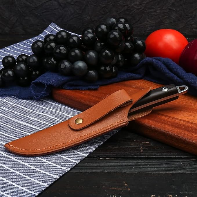 WILDMOK Fruit Knife Paring knives Stainless Steel 3.3 Inch Utility Knife Fruit and Vegetable Cutting Carving Kitchen Knife with Leather Case (B)