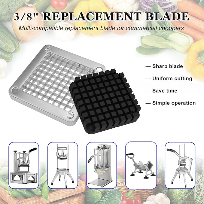 Replacement Chopper 1/4" and 3/8" Blade, 2 PCS Commercial Vegetable Chopper Dicer, French Fry Cutter Stainless Steel Blade for Fruit Cutting Machine Tomato Onion Pusher Block