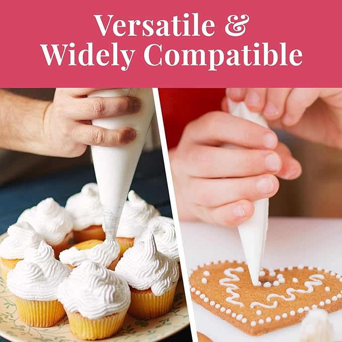 Prestee 100 Anti Burst Disposable 12 Inch Piping Bags - Strong Tipless Icing Bags for Pastry, Cake Decorating and Cookies - Food Safe Clear Frosting Bags for Baking - Cookie Decorating Tool