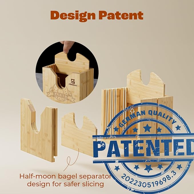 2025 Upgrade Bagel Slicer, Bamboo Bagel Cutter for Small and Large Bagels, Bread Slicer for Buns, English Muffins, 2 Adjustable Thickness, Anti-slip Mat, Ideal for Gift (No Knife)